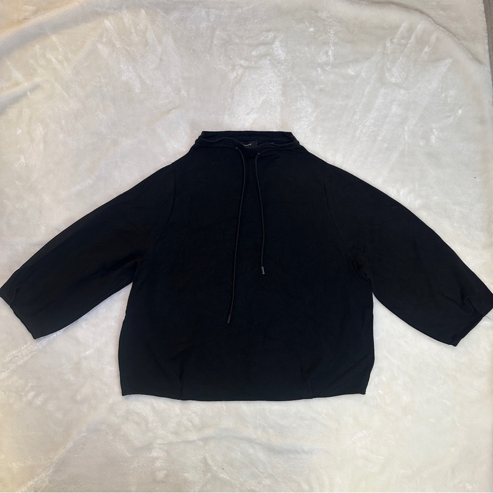 Theory Black 3/4 Barrel Sleeve Drawstring Top Size Medium